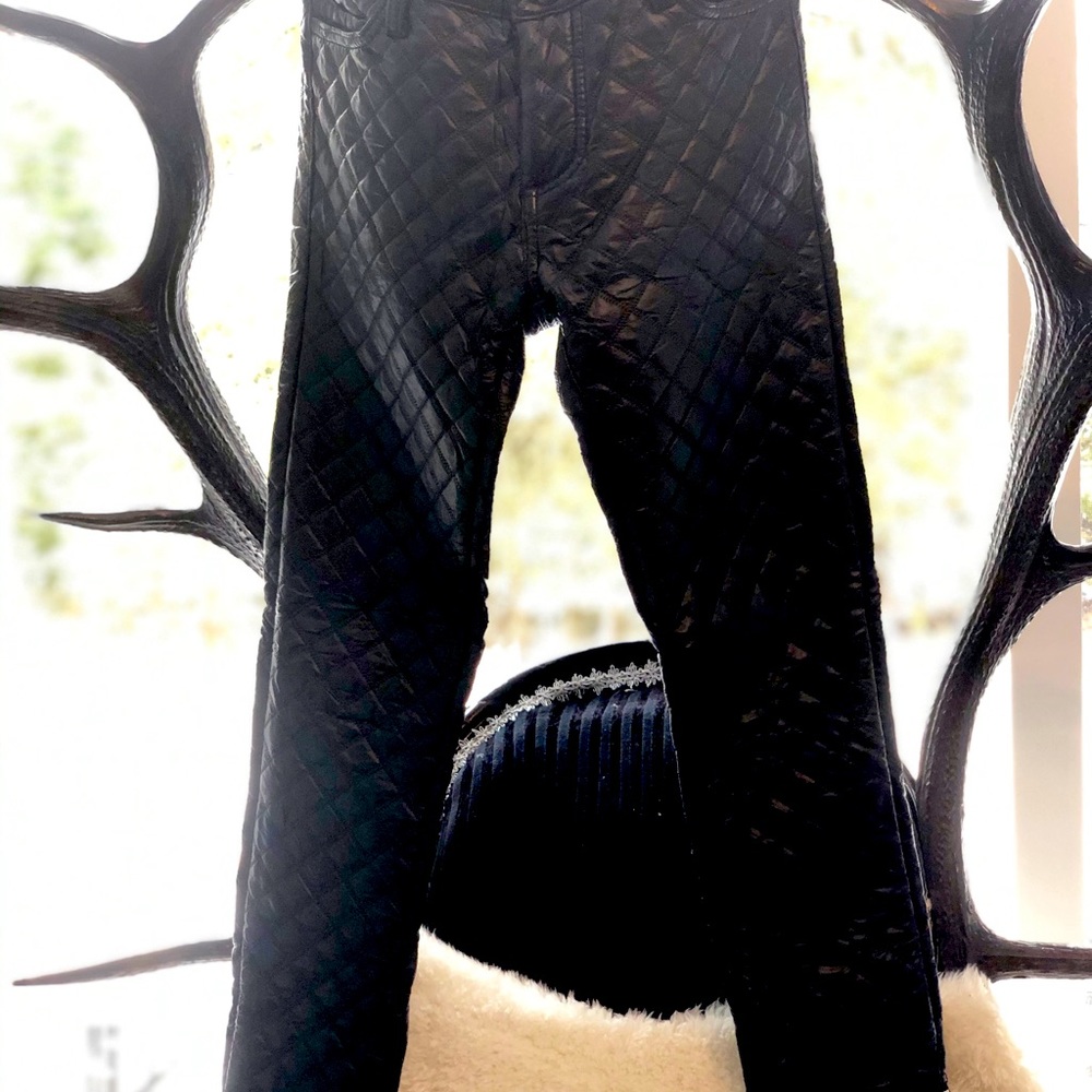 Quilted pattern leather pants